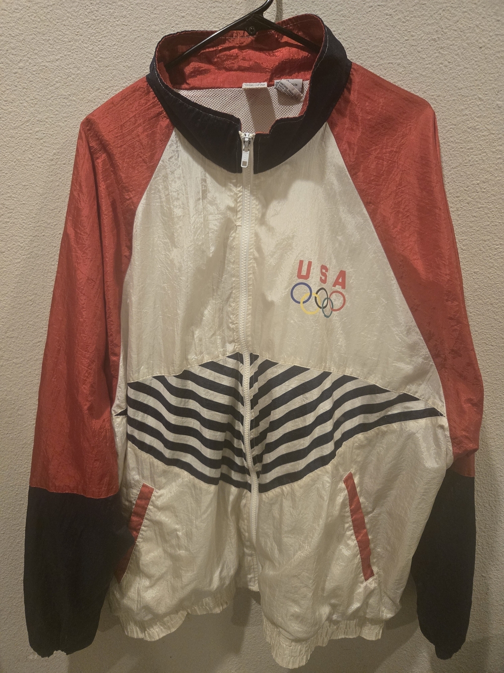 USA Olympic Men's Colorblock Windbreaker Jacket - Red, White & Navy